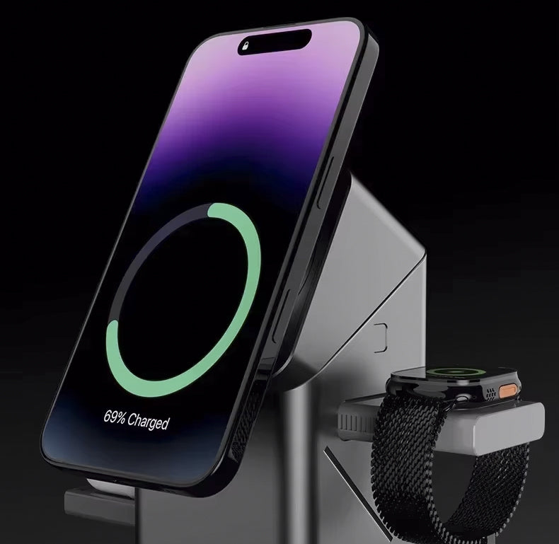 Chargeur Sans Fil Magnétique 3-en-1 (iPhone, Apple Watch, AirPods)