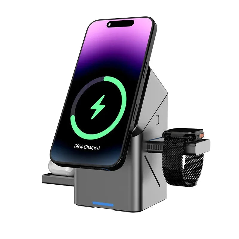 Chargeur Sans Fil Magnétique 3-en-1 (iPhone, Apple Watch, AirPods)